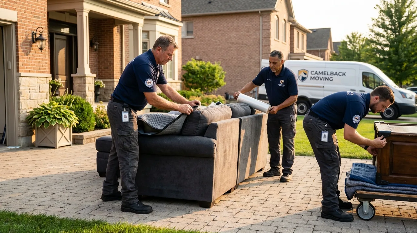 Large estate moving crew wrapping furniture in Dayton, TX